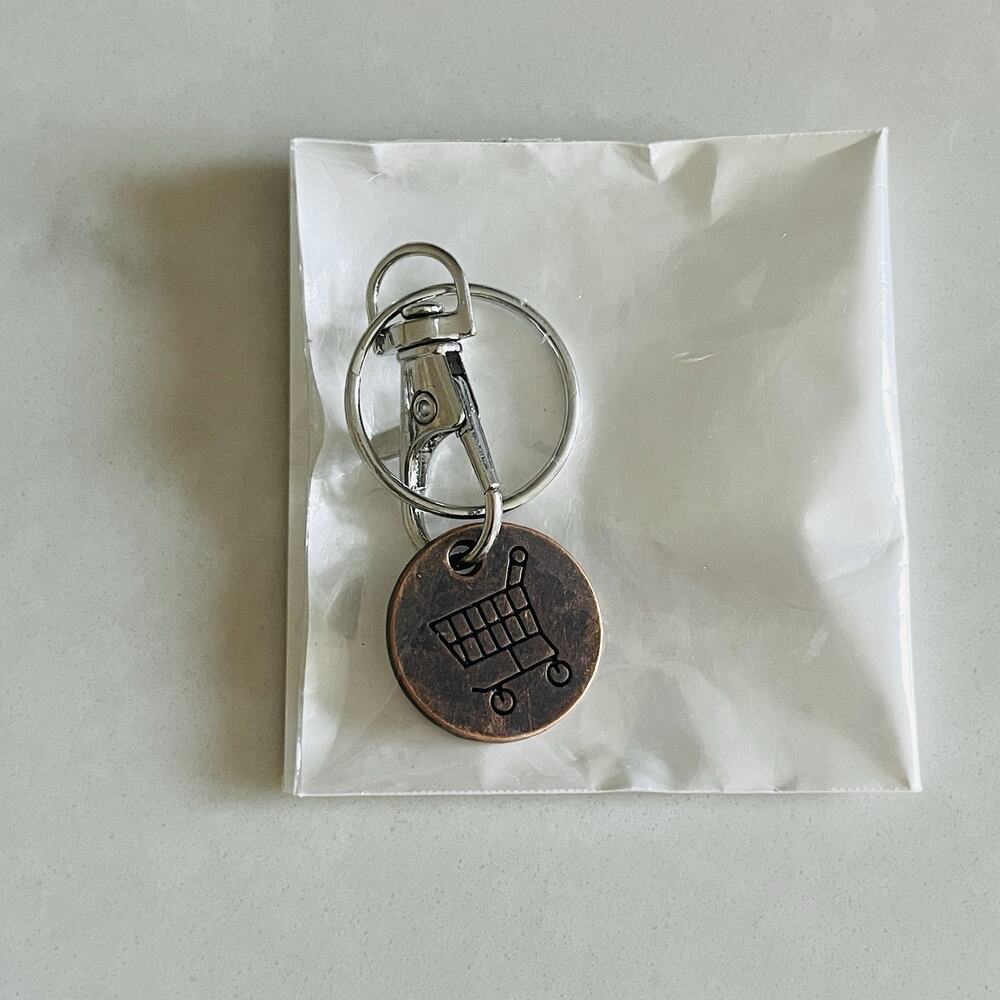 Shopping Cart Round Keychain copper with silver tone clasp or hook NEW, shoppers